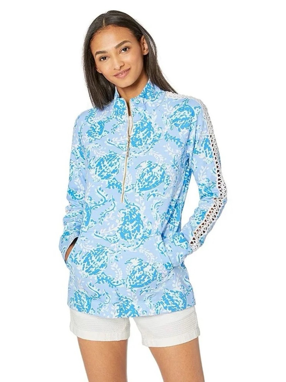 Lilly Pulitzer UPF 50+ Skipper Popover Jacket Blue Peri Turtley Women Size XL